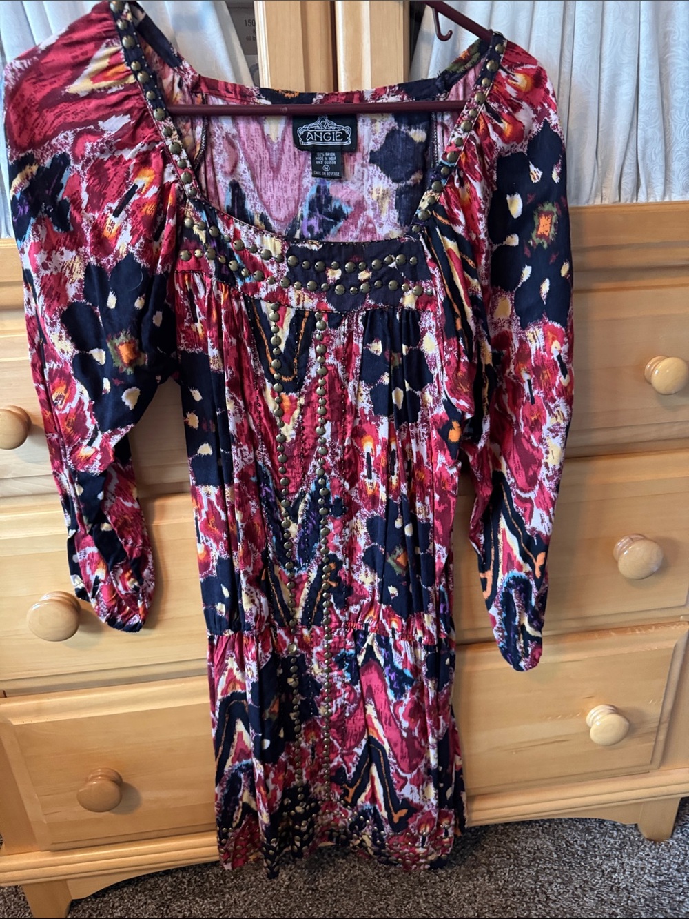 Angie Navy & Fuchsia Studded Boho Floral Tunic Dress